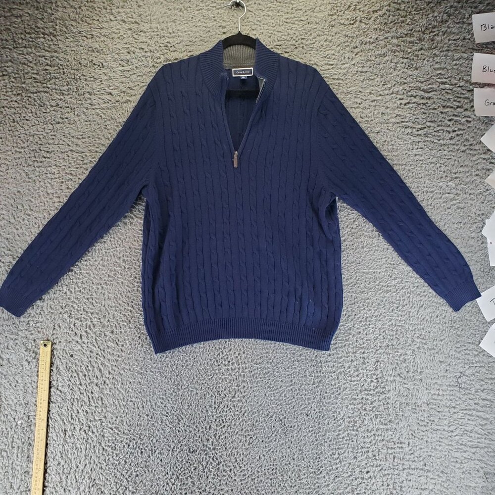 Club Room Sweater Mens XL Blue Cable Knit Half Zip Cotton Long Sleeve Ribbed
